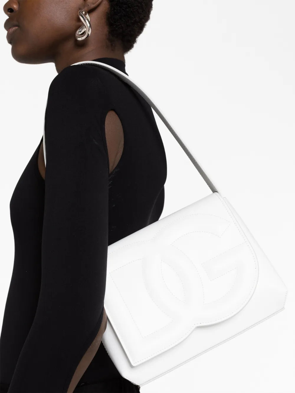 Dolce Gabbana Logo Embossed Leather Shoulder Bag