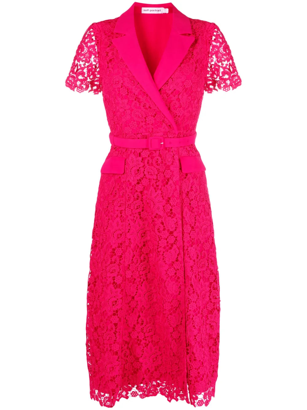 Self Portrait Belted Lace Midi Dress