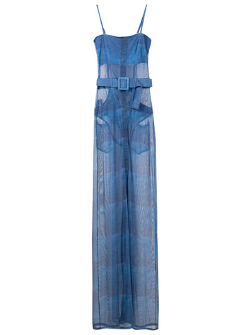 Amir Slama Sheer Finish Belted Waist Maxi Dress