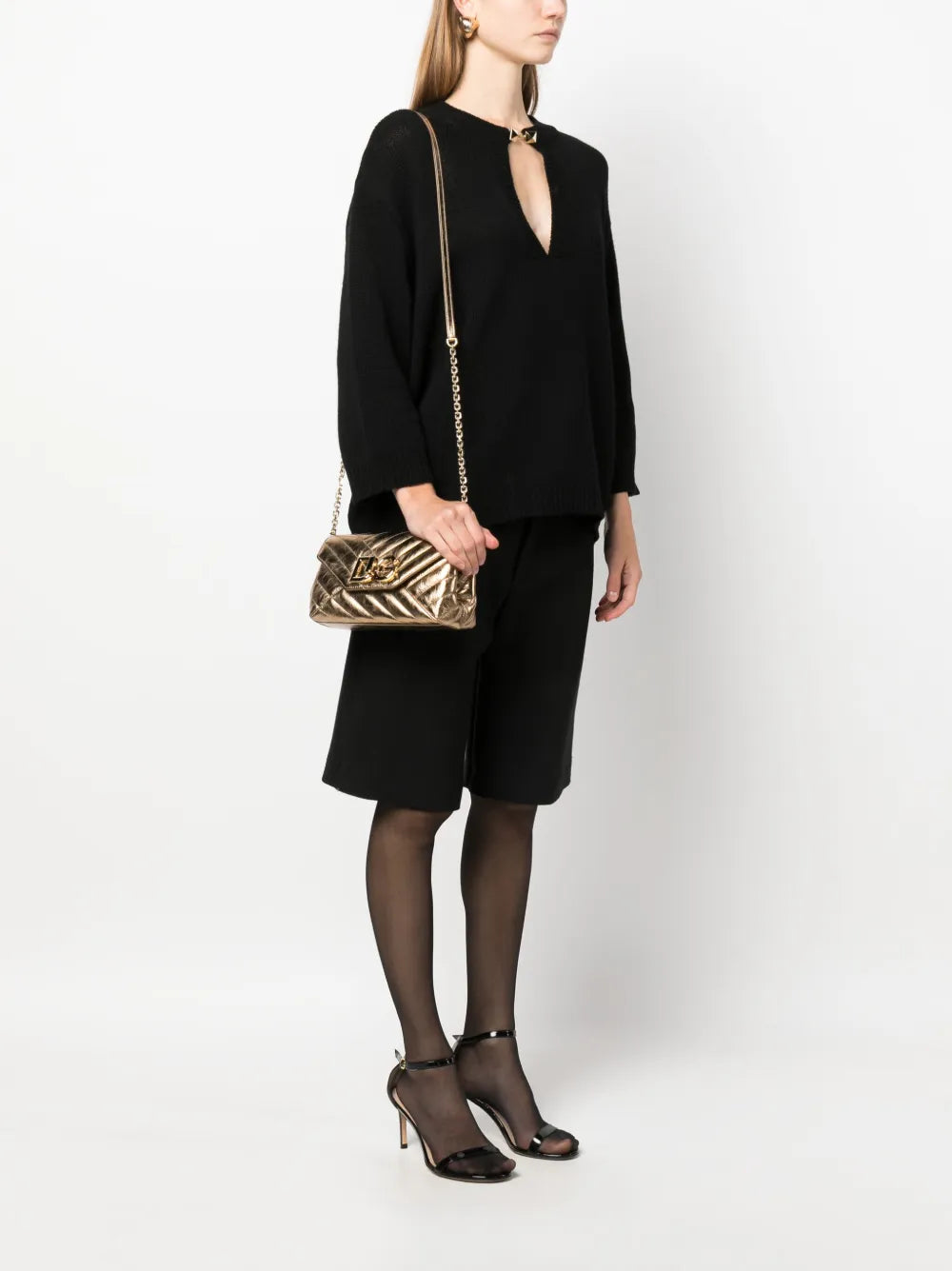 Dolce Gabbana Logo Plaque Quilted Leather Shoulder Bag
