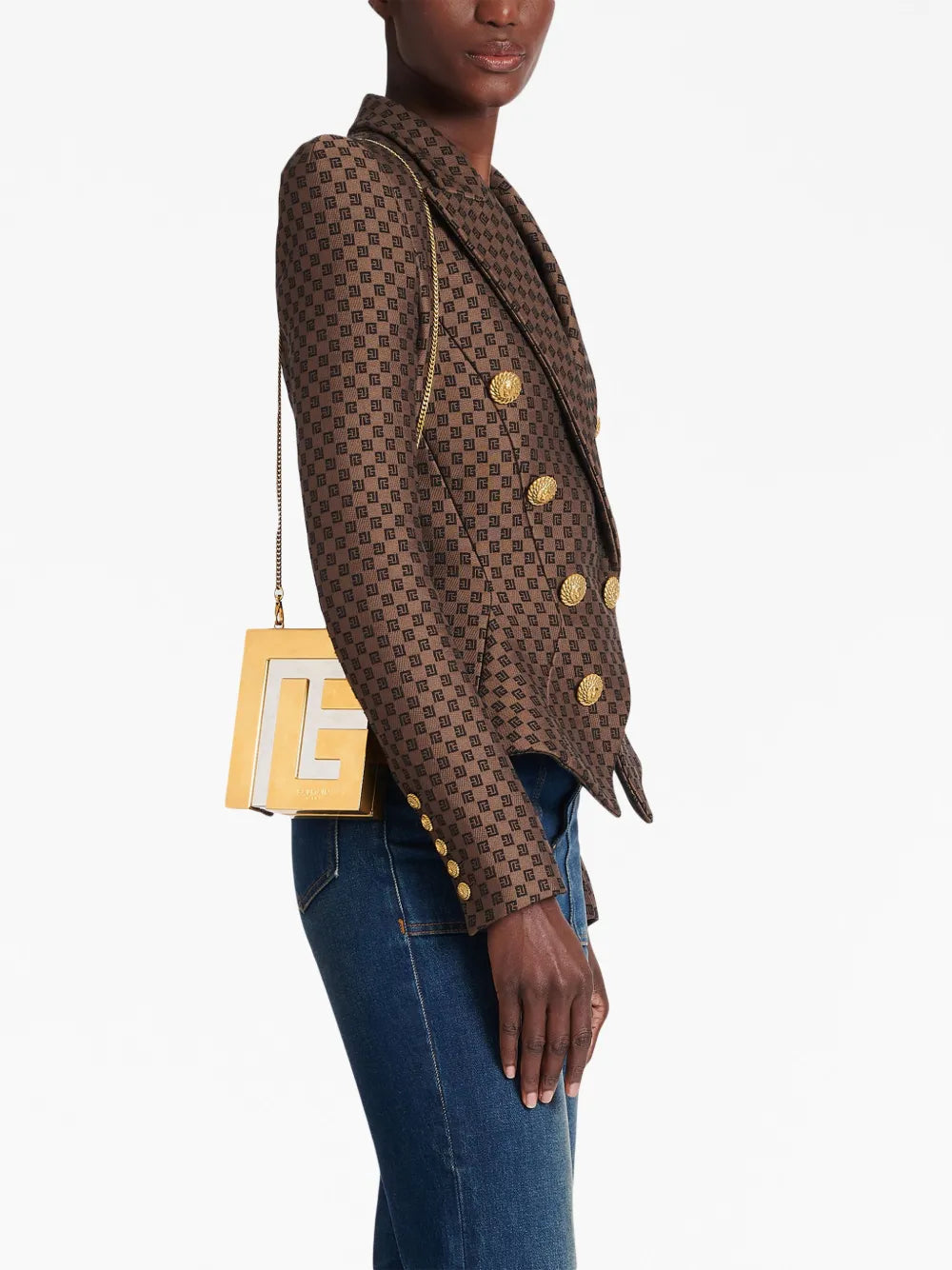 Balmain Logo Plaque Metal Clutch Bag