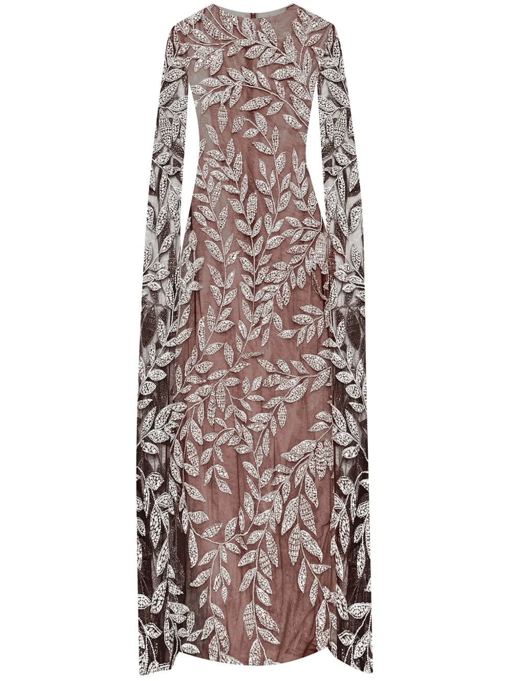 Oscar De La Renta Crystal Embellished Long Sleeve Dress