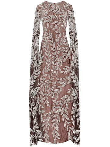 Oscar De La Renta Crystal Embellished Long Sleeve Dress