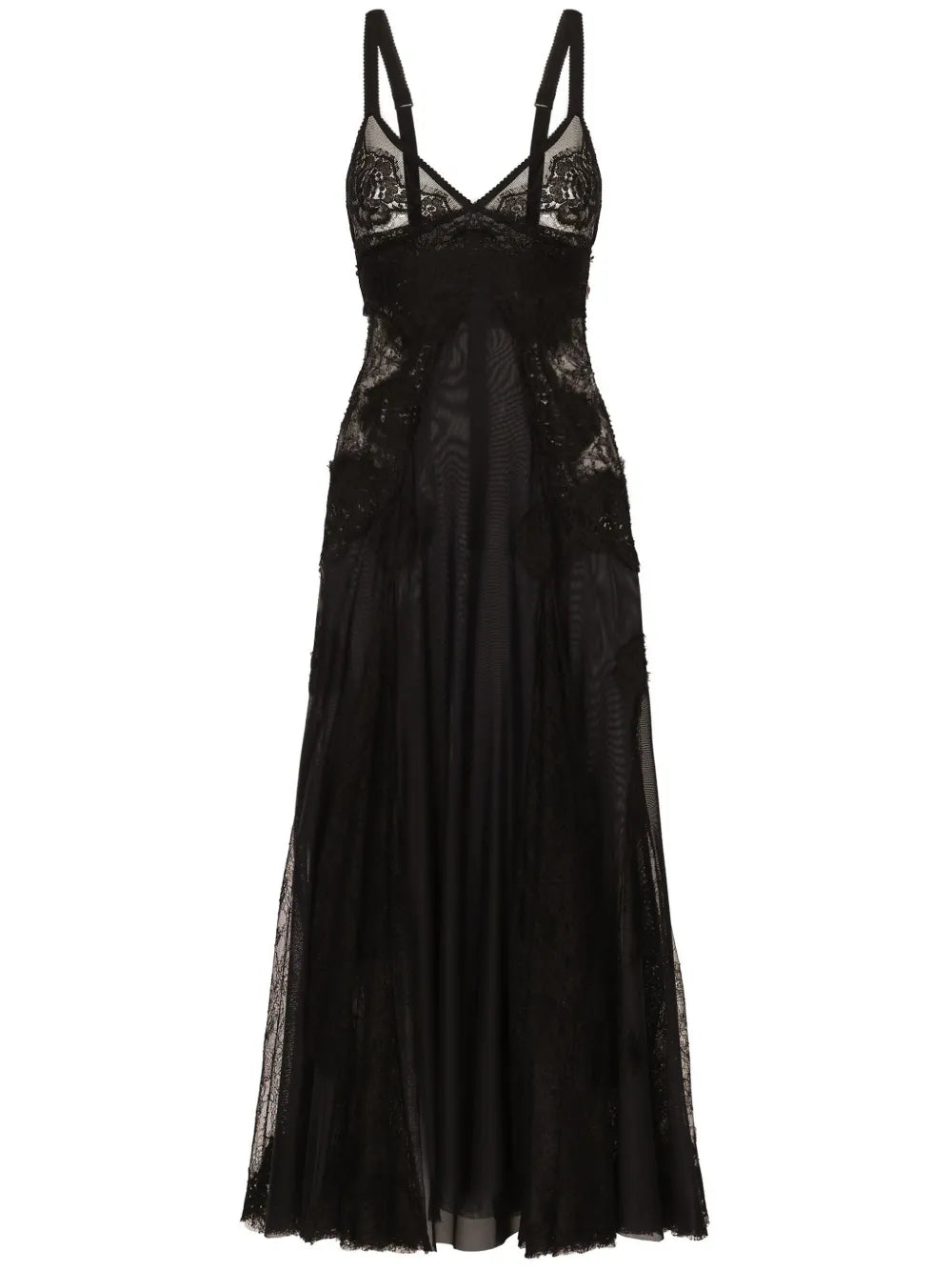 Dolce Gabbana Lace Insert Flared Midi Dress