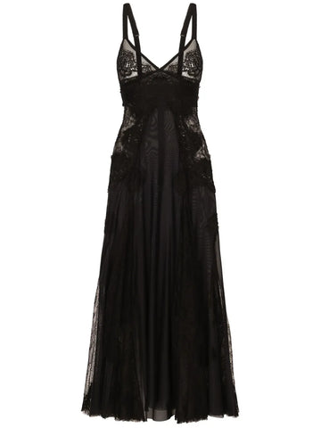 Dolce Gabbana Lace Insert Flared Midi Dress