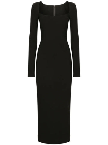Dolce Gabbana Long Sleeve Square Neck Midi Dress