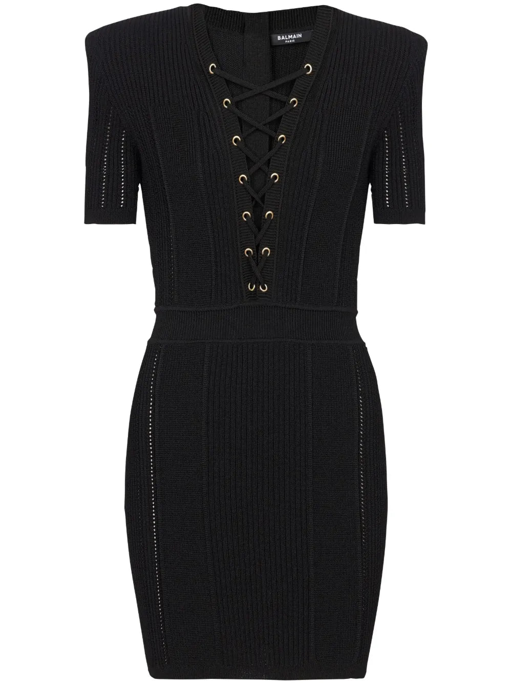 Balmain V Neck Lace Up Minidress