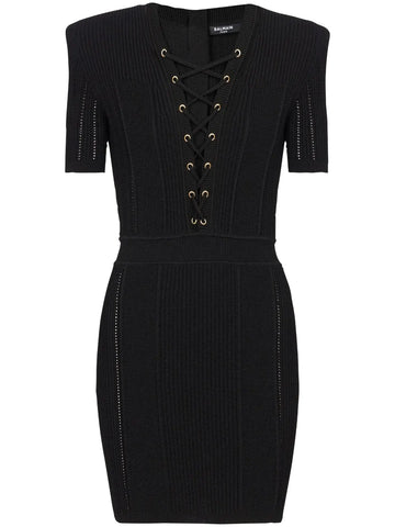 Balmain V Neck Lace Up Minidress
