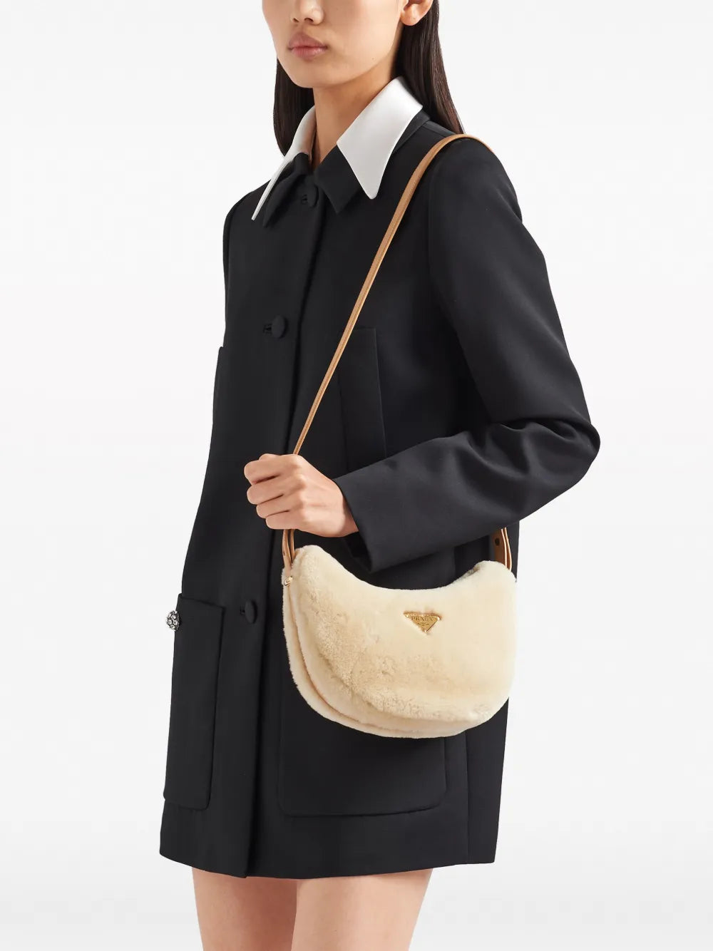 Prada Arque Shearling Shoulder Bag