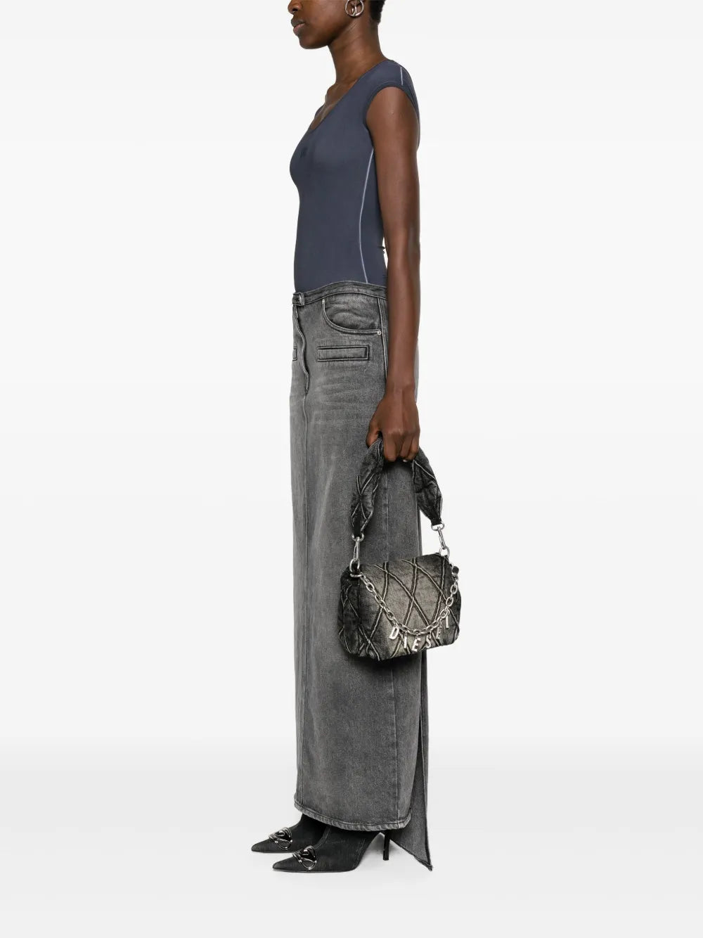 Diesel Small Logo Charm Quilted Denim Bag