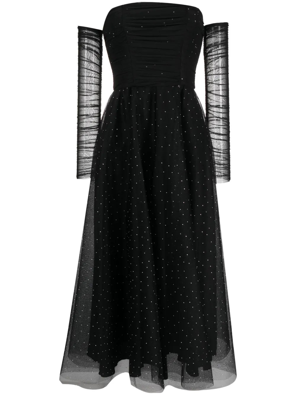 Nissa Crystal Embellished Off Shoulder Dress