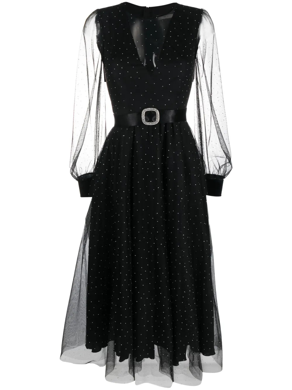 Nissa Crystal Embellished Belted Waist Dress