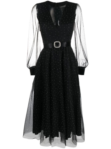 Nissa Crystal Embellished Belted Waist Dress