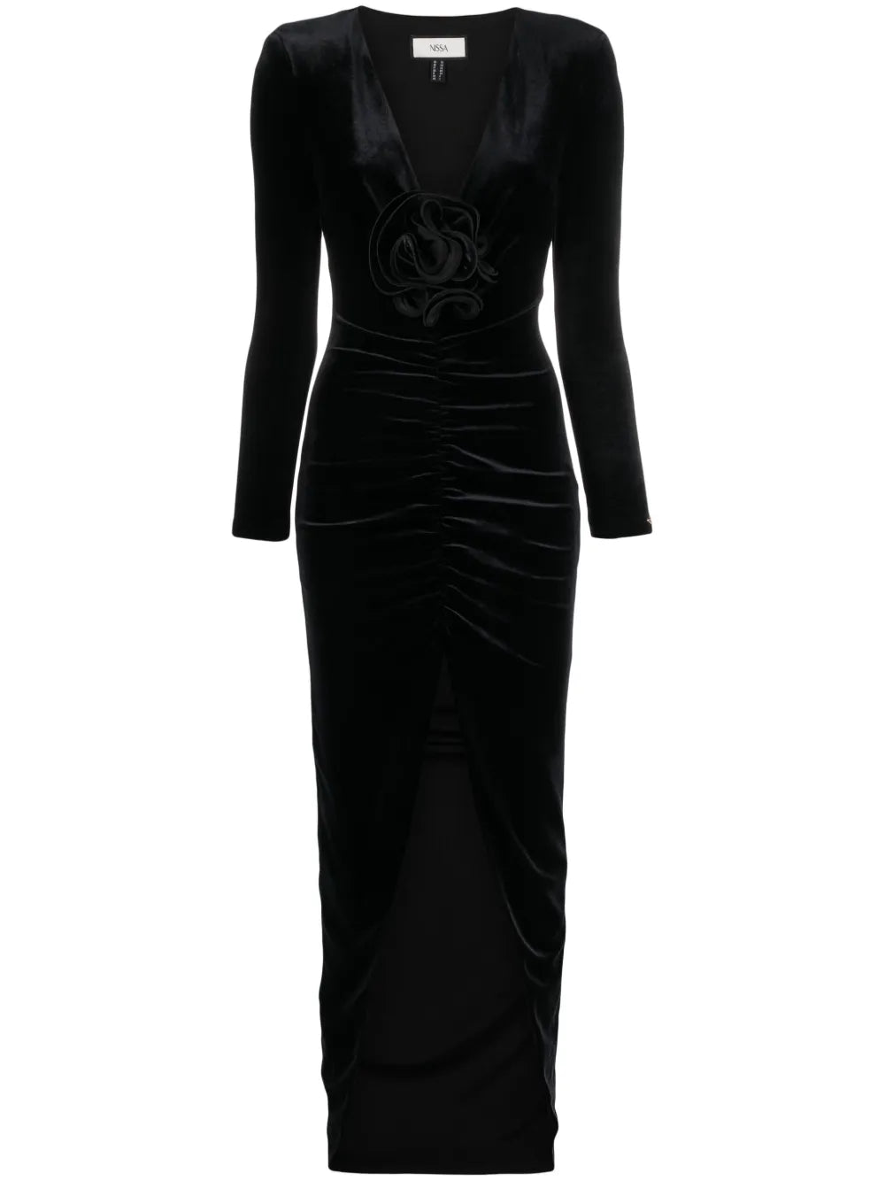 Nissa Floral Detail Velvet Maxi Dress