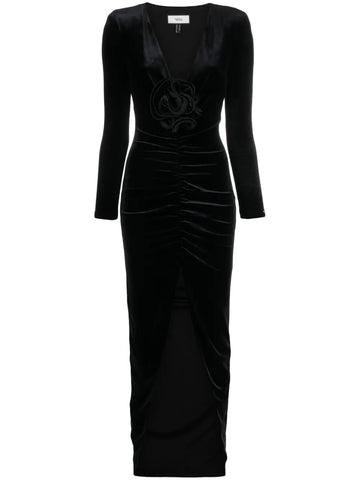 Nissa Floral Detail Velvet Maxi Dress