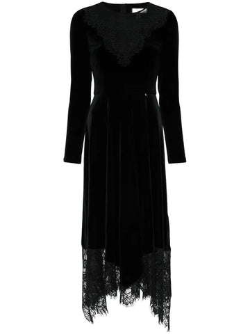 Nissa Floral Lace Velvet Midi Dress