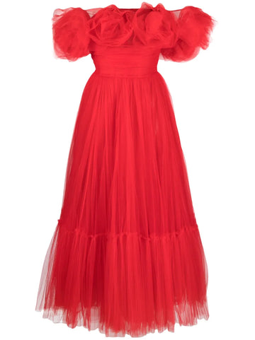 Ana Radu Floral Applique Tulle Midi Dress