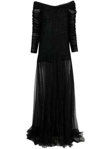 Ana Radu Sheer Overlay Off Shoulder Gown
