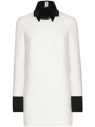 Dolce Gabbana Bow Applique Virgin Wool Blend Minidress