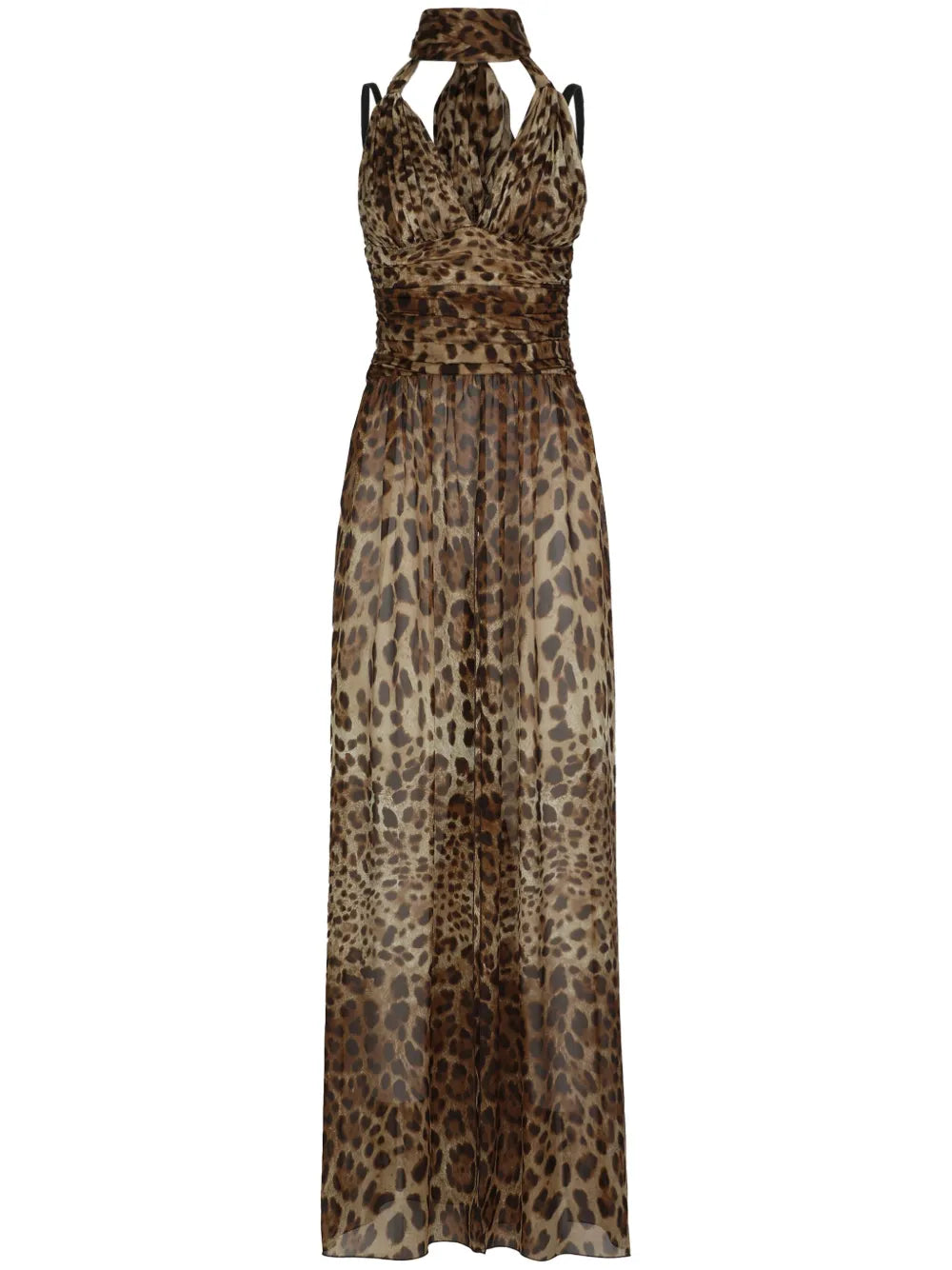 Dolce Gabbana Leopard Print Halterneck Silk Gown