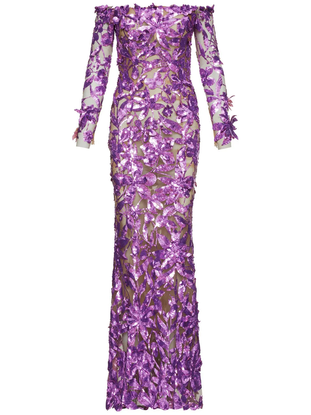Oscar De La Renta Embellished Off Shoulder Gown