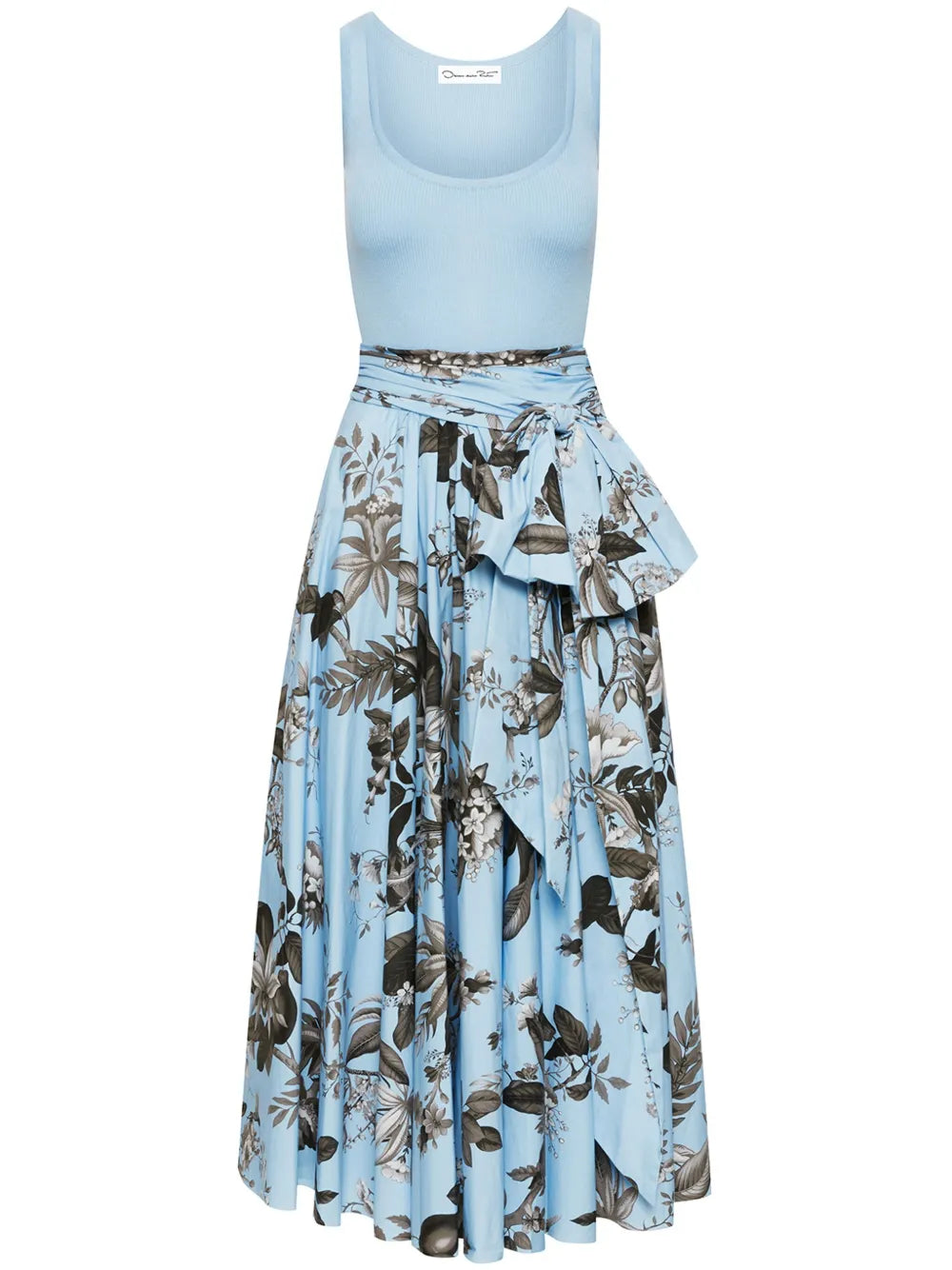 Oscar De La Renta Flora Fauna Print Sleeveless Midi Dress