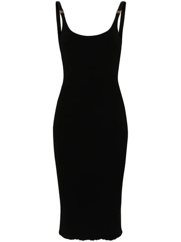 Miu Miu Logo Plaque Ribbed Midi Dress