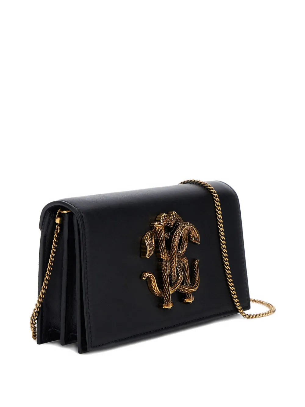 Roberto Cavalli Mirror Snake Metallic Logo Shoulder Bag