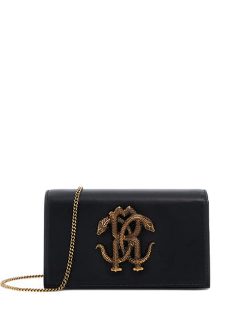 Roberto Cavalli Mirror Snake Metallic Logo Shoulder Bag