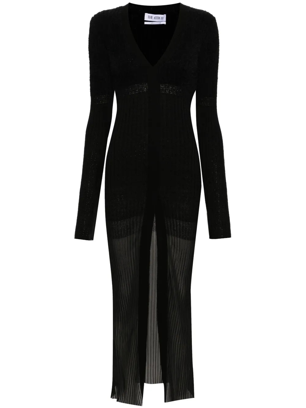 The Attico V Neck Ribbed Midi Dress