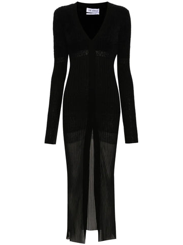 The Attico V Neck Ribbed Midi Dress