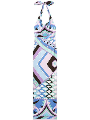 Pucci Vivara Print Satin Halterneck Maxi Dress