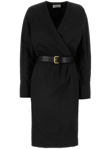 Saint Laurent Belted Wrap Midi Dress