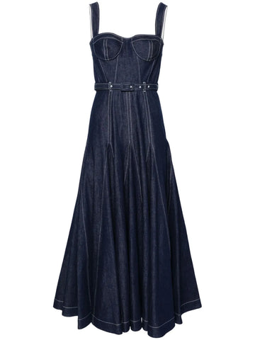 Huishan Zhang Belted Denim Midi Dress
