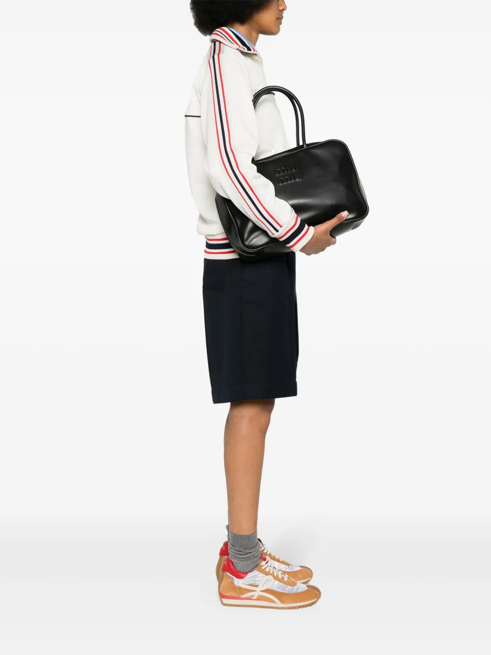 Miu Miu Logo Embossed Leather Shoulder Bag