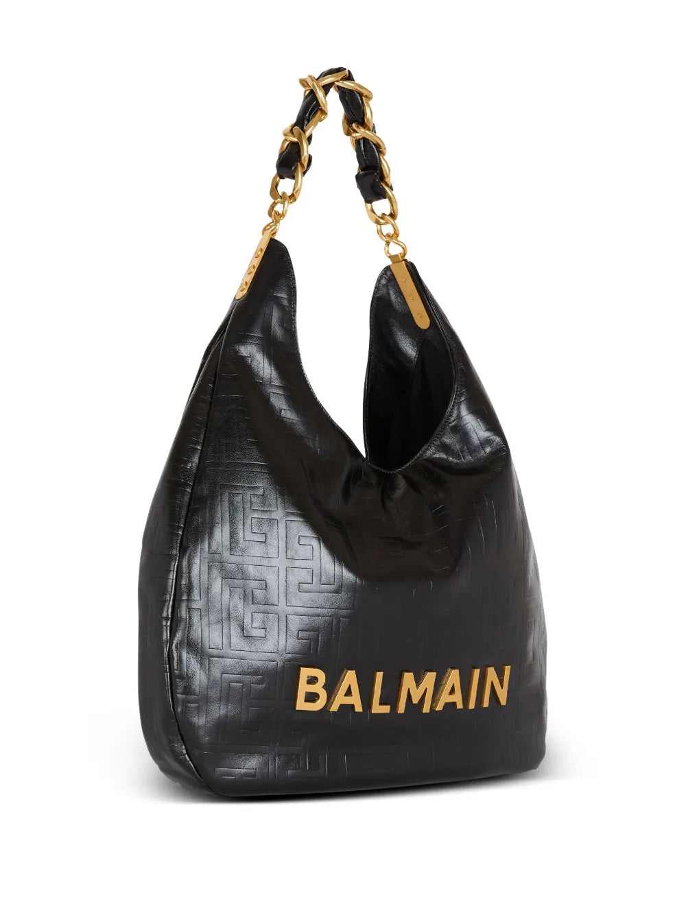 Balmain 1945 Crinkled Leather Shoulder Bag