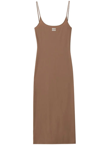 Miu Miu Logo Print Jersey Midi Dress