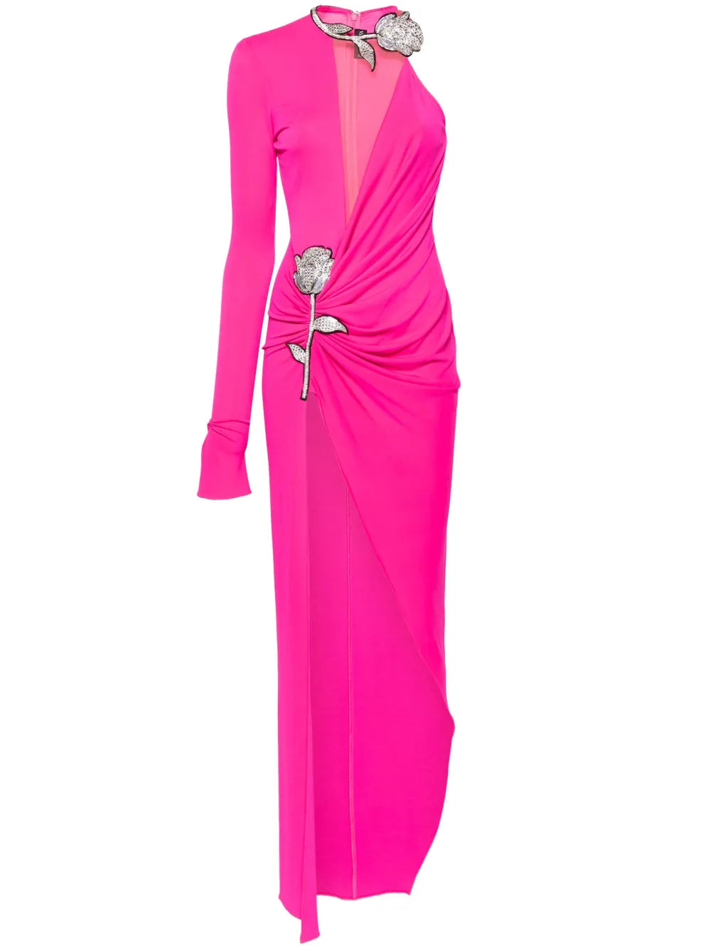 David Koma Floral Applique Ruched Gown