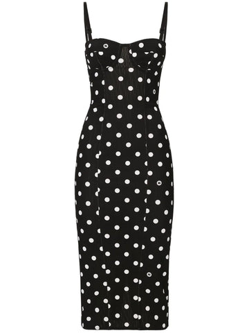 Dolce Gabbana Polka Dot Corset Midi Dress