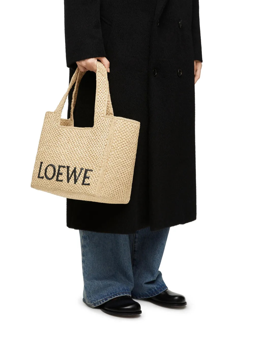 Loewe Medium Loewe Font Tote In Raffia