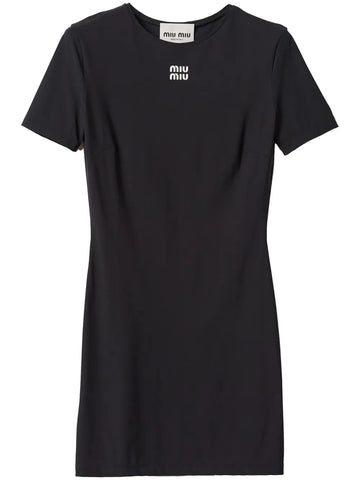 Miu Miu Logo Print Short Sleeve Minidress