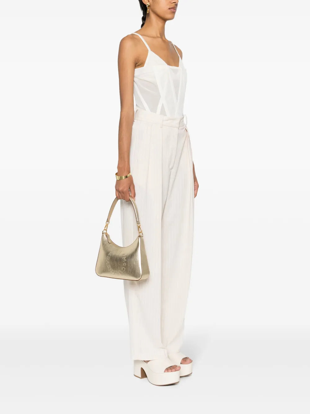 Stella Mccartney Studded Logo Metallic Shoulder Bag