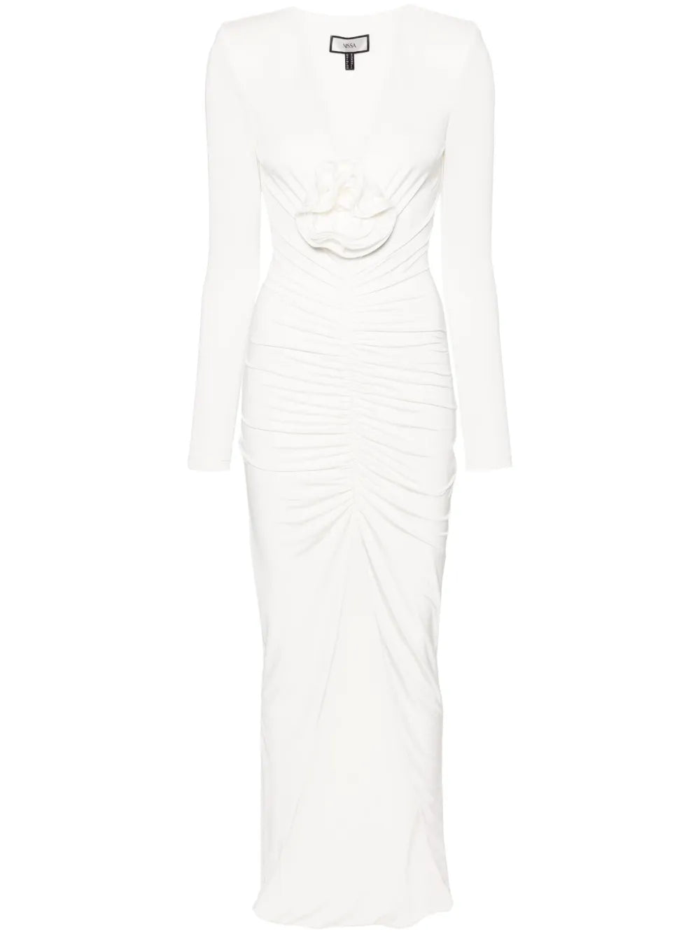 Nissa Rose Applique Ruched Maxi Dress