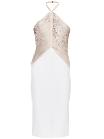 Herve Leger Halterneck Fringe Midi Dress