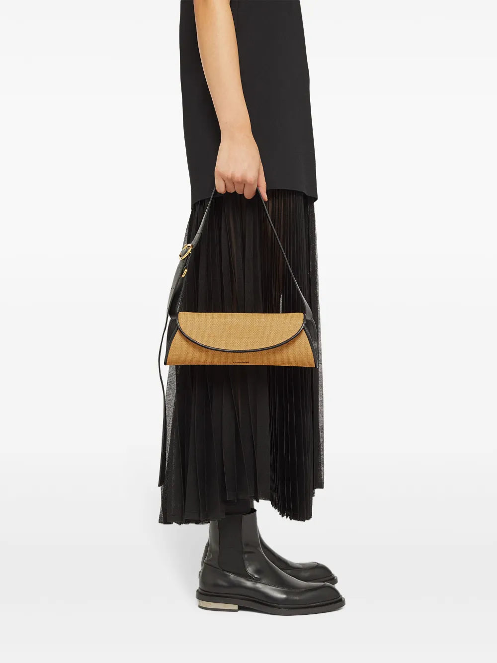Jil Sander Small Cannolo Interwoven Raffia Shoulder Bag
