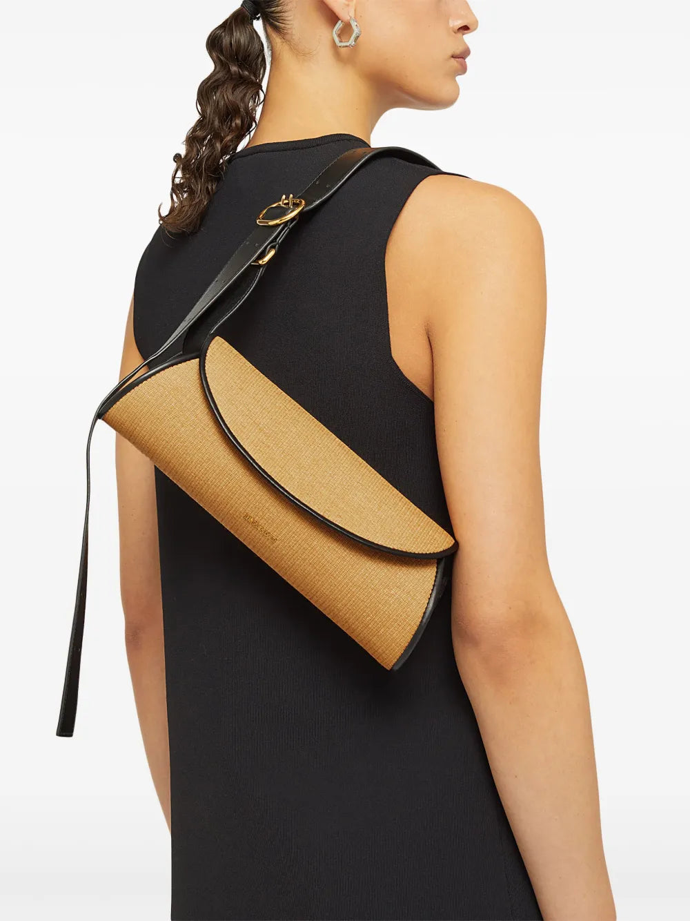 Jil Sander Small Cannolo Interwoven Raffia Shoulder Bag