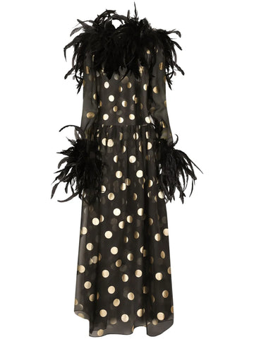 Dolce Gabbana Feather Trim Polka Dot Dress