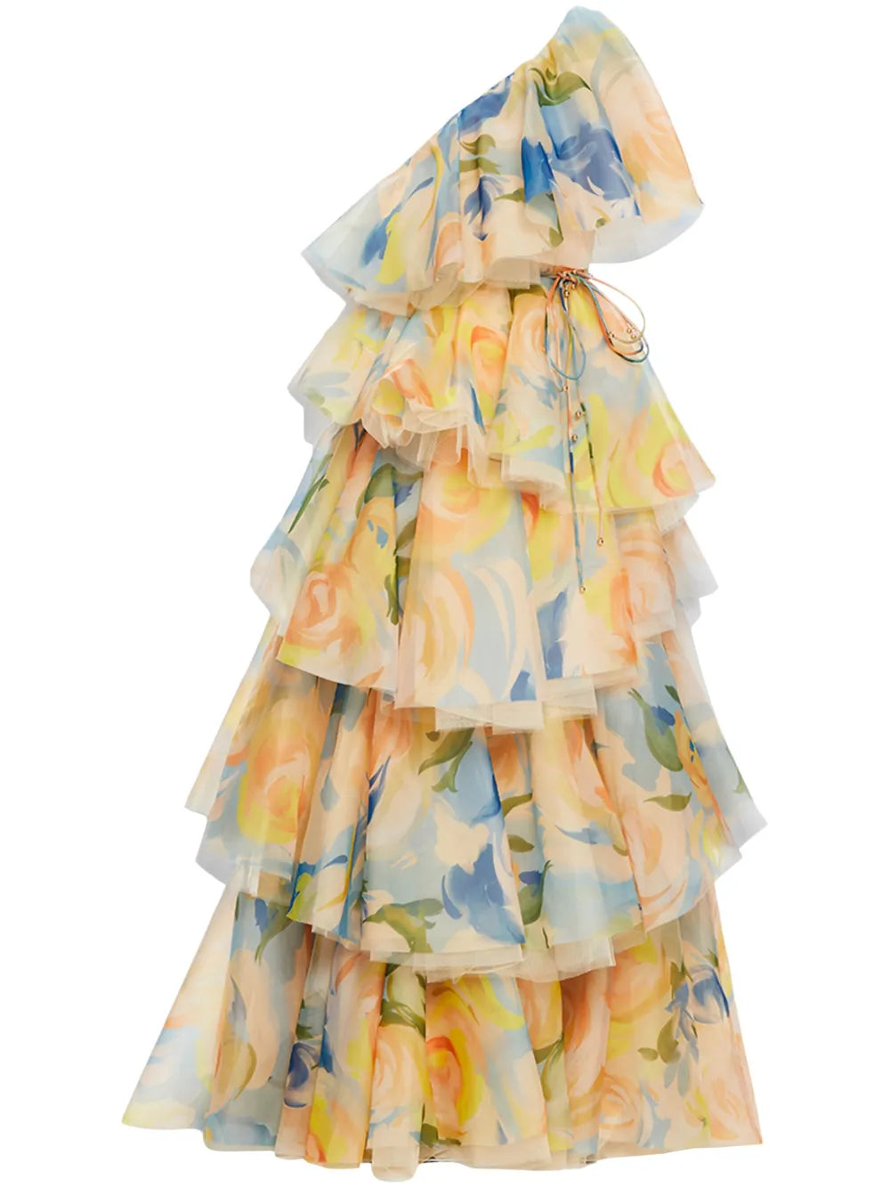 Leo Lin Paloma One Shoulder Floral Print Gown