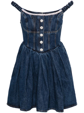 Self Portrait Crystal Embellished Denim Mini Dress