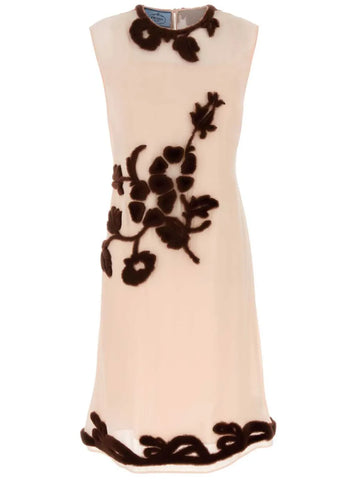 Prada Floral Embroidered Silk Midi Dress